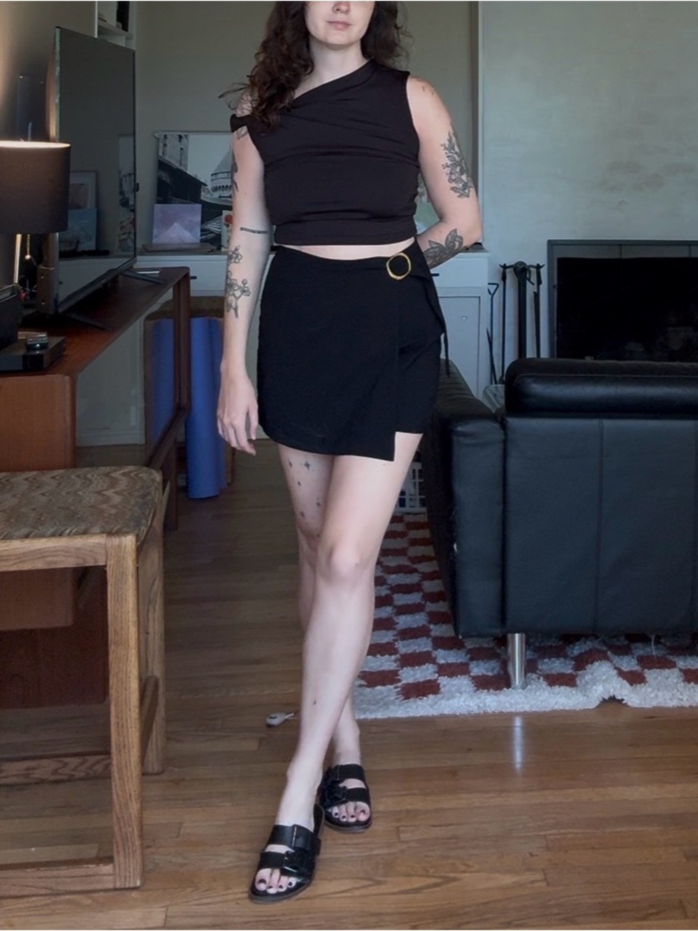 90s Black Mini Skort with Gold Accent